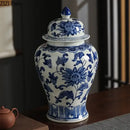 GobekUsa Blue White Porcelain Bird Flower Jar Tea Canister Vase Desk Decor