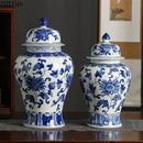 GobekUsa Blue White Porcelain Bird Flower Jar Tea Canister Vase Desk Decor