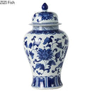 GobekUsa Blue White Porcelain Bird Flower Jar Tea Canister Vase Desk Decor