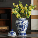 GobekUsa Blue White Porcelain Bird Flower Jar Tea Canister Vase Desk Decor