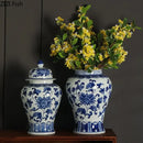 GobekUsa Blue White Porcelain Bird Flower Jar Tea Canister Vase Desk Decor
