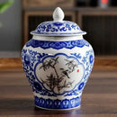 Floral blue & white porcelain tea canister kitchen storage jar by Decorbites