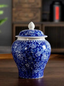 Floral blue & white porcelain tea canister kitchen storage jar by Decorbites