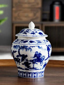 Floral blue & white porcelain tea canister kitchen storage jar by Decorbites