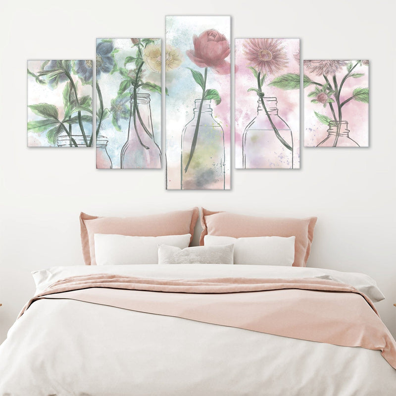 Floral Bottles Canvas - 5 Panel