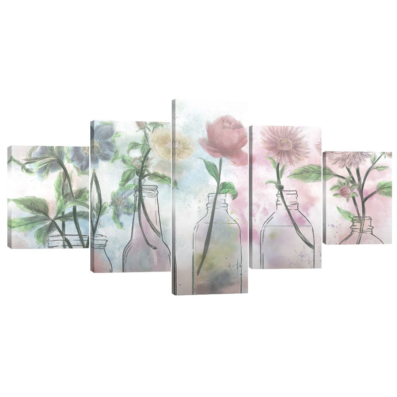 Floral Bottles Canvas - 5 Panel