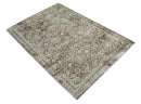 Floral Brown and Ivory Traditional Ikat Large Design 5.6x8 Hand loom Viscose Area Rug