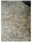Floral Brown and Ivory Traditional Ikat Large Design 5.6x8 Hand loom Viscose Area Rug