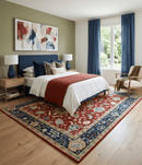 Hand Knotted Wool Area Rug Oriental Oushak Style Floral Pattern Brown Blue Beige