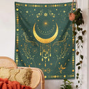Floral celestial moon phase tapestry bedroom wall decor by Decorbites