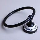 Floral ceramic black stainless steel towel ring bathroom decor by Decorbites