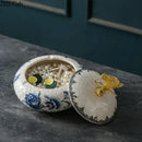 GobekUsa Dragonfly Lid Ceramic Jewelry Box - Round Floral Pattern Storage Jar