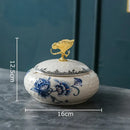 GobekUsa Dragonfly Lid Ceramic Jewelry Box - Round Floral Pattern Storage Jar