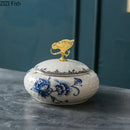 GobekUsa Dragonfly Lid Ceramic Jewelry Box - Round Floral Pattern Storage Jar