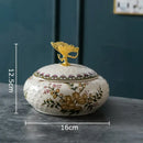 GobekUsa Dragonfly Lid Ceramic Jewelry Box - Round Floral Pattern Storage Jar