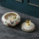 GobekUsa Dragonfly Lid Ceramic Jewelry Box - Round Floral Pattern Storage Jar