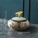 GobekUsa Dragonfly Lid Ceramic Jewelry Box - Round Floral Pattern Storage Jar