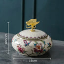 GobekUsa Dragonfly Lid Ceramic Jewelry Box - Round Floral Pattern Storage Jar