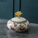GobekUsa Dragonfly Lid Ceramic Jewelry Box - Round Floral Pattern Storage Jar