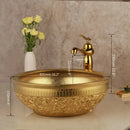 GobekUsa Golden Ceramic Washbasin and Brass Mixer Faucet Set