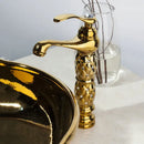 GobekUsa Golden Ceramic Washbasin and Brass Mixer Faucet Set
