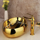 GobekUsa Golden Ceramic Washbasin and Brass Mixer Faucet Set