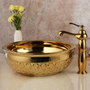 GobekUsa Golden Ceramic Washbasin and Brass Mixer Faucet Set