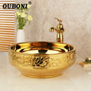 GobekUsa Golden Ceramic Washbasin and Brass Mixer Faucet Set
