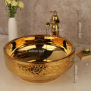 GobekUsa Golden Ceramic Washbasin and Brass Mixer Faucet Set