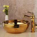 GobekUsa Golden Ceramic Washbasin and Brass Mixer Faucet Set