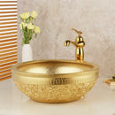 GobekUsa Golden Ceramic Washbasin and Brass Mixer Faucet Set