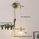 GobekUsa Glass Copper LED Wall Sconce | Pull Chain Switch | Adjustable Bathroom Light
