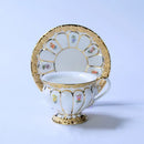 GobekUsa Embossed Gold Bone China Tea Cup Saucer Set, German Design Drinkware