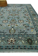 Floral Gray, Ivory, Brown and Green Hand Knotted Traditional Oushak 9x12 wool Rug by The Rug Decor