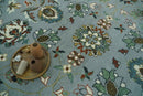 Floral Gray, Ivory, Brown and Green Hand Knotted Traditional Oushak 9x12 wool Rug by The Rug Decor