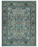 Floral Gray, Ivory, Brown and Green Hand Knotted Traditional Oushak 9x12 wool Rug by The Rug Decor
