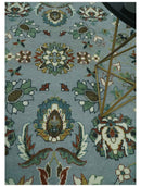 Floral Gray, Ivory, Brown and Green Hand Knotted Traditional Oushak 9x12 wool Rug by The Rug Decor