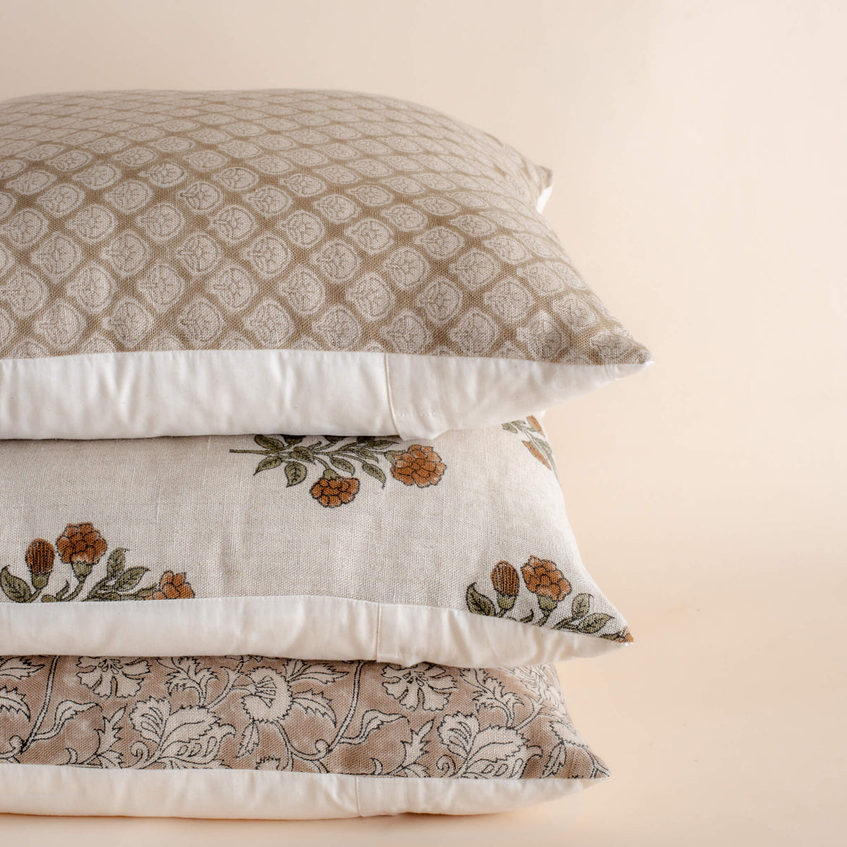 Arlet Floral Block Printed Pillow Cover | Light Brown, photo 4 of 9