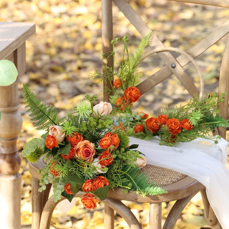 Floral Hoop Artificial Orange Buttercup with Greenery 9" D