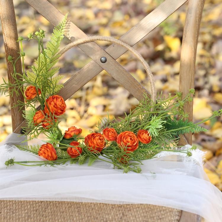 Floral Hoop Artificial Orange Buttercup with Greenery 9" D