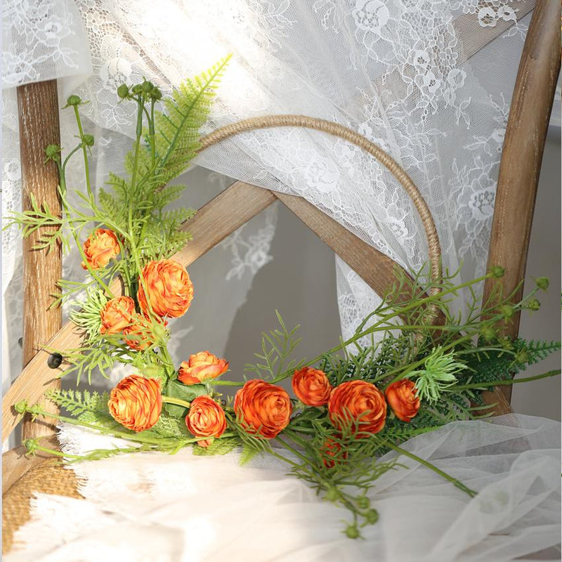 Floral Hoop Artificial Orange Buttercup with Greenery 9" D