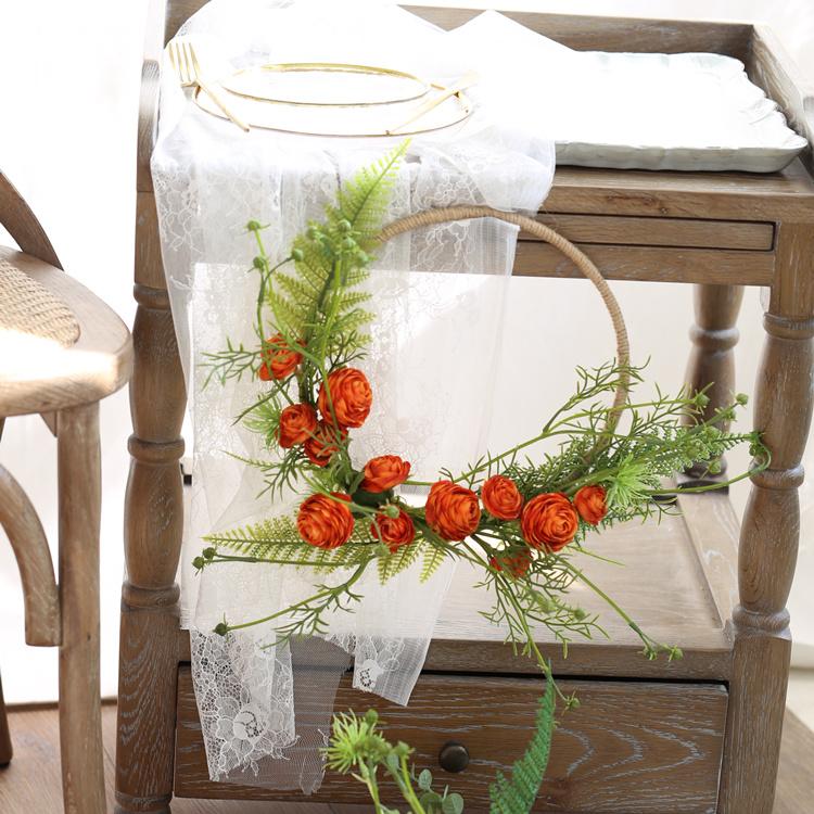 Floral Hoop Artificial Orange Buttercup with Greenery 9" D