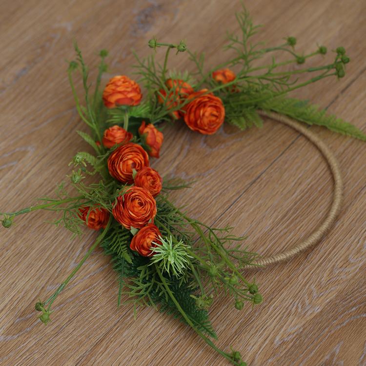 Floral Hoop Artificial Orange Buttercup with Greenery 9" D