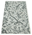Ivory and Charcoal Wool Area Rug - Modern Floral Hand Woven Premium by The Rug Decor