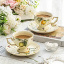 Floral lemon cream porcelain tea set dining room gold trimmed by Decorbites