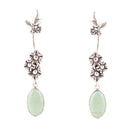 Floral Linear Drop Green Turquoise and Sterling Silver Earrings