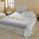 GobekUsa Cotton Floral Ruffles Quilted Bedspread Set with Pillowcases