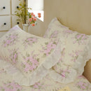 GobekUsa Cotton Floral Ruffles Quilted Bedspread Set with Pillowcases