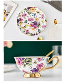 Floral pink & purple porcelain tea cup set – dining room coffeeware by Decorbites