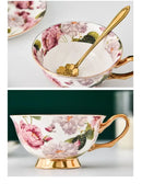 Floral pink & purple porcelain tea cup set – dining room coffeeware by Decorbites